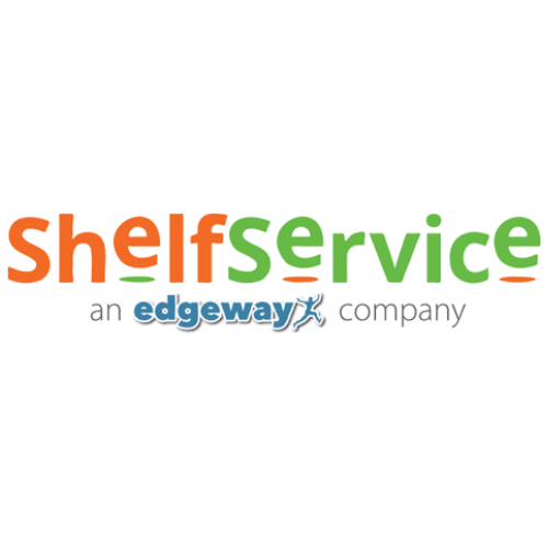 an orange and green logo for shelf service