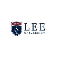 A logo for lee university with a shield on a white background.