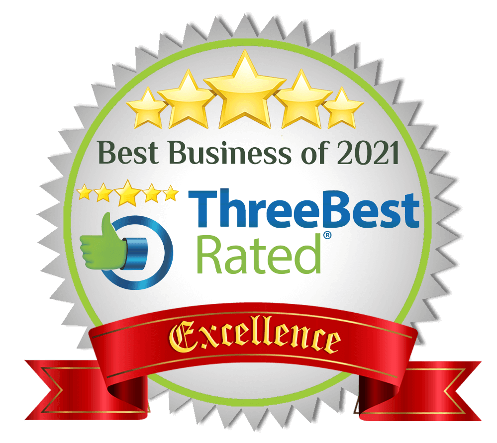 a seal that says best business of 2021 three best rated excellence