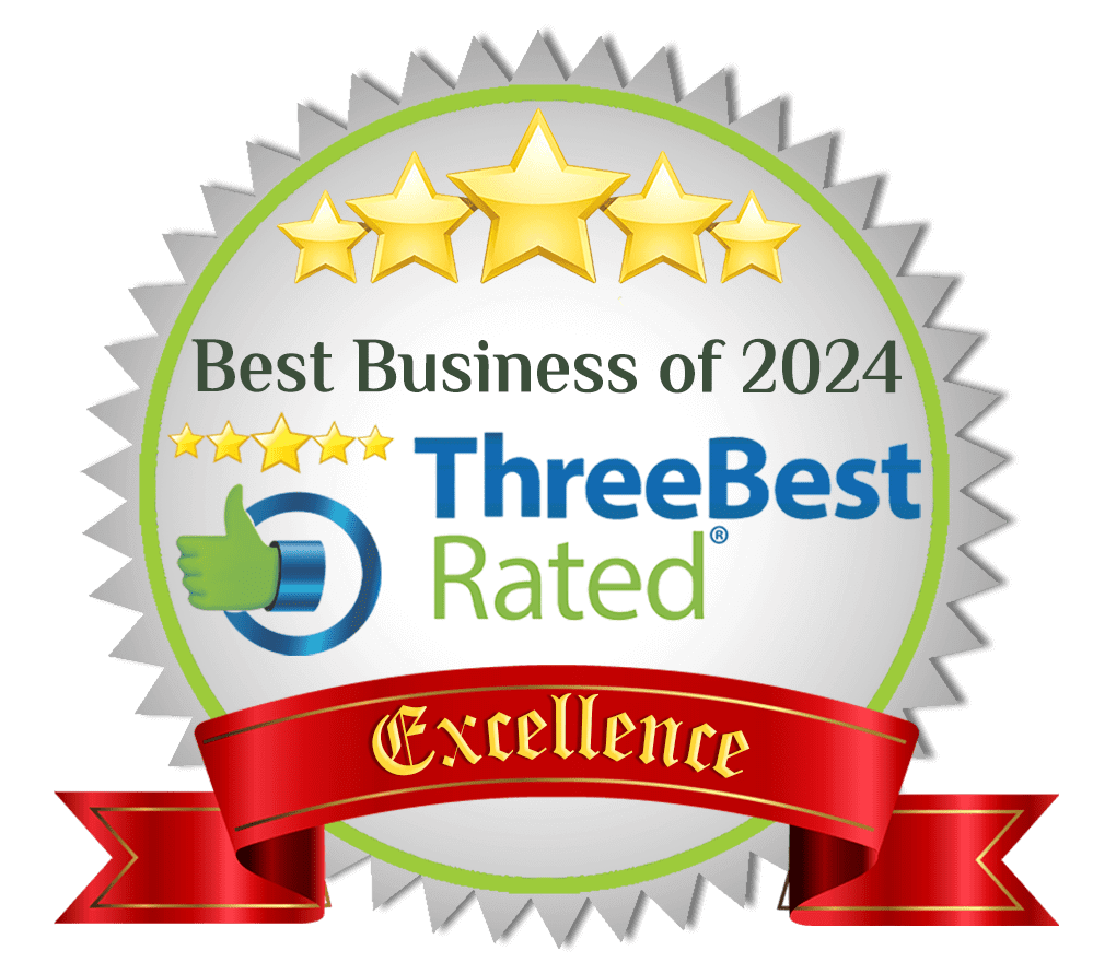 a seal that says best business of 2024 three best rated excellence