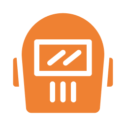 Orange robot face icon with a screen and three vertical lines underneath