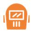 Orange robot vacuum cleaner icon with a white display and buttons