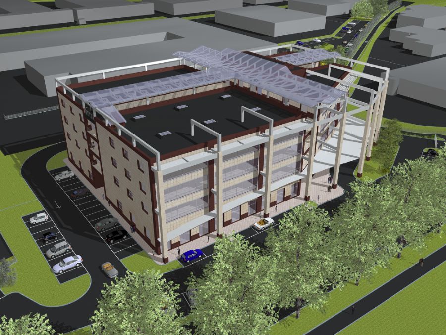rendering struttura commerciale e residenziale