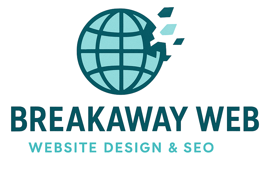 Breakaway Web logo: teal globe with pieces breaking away, text