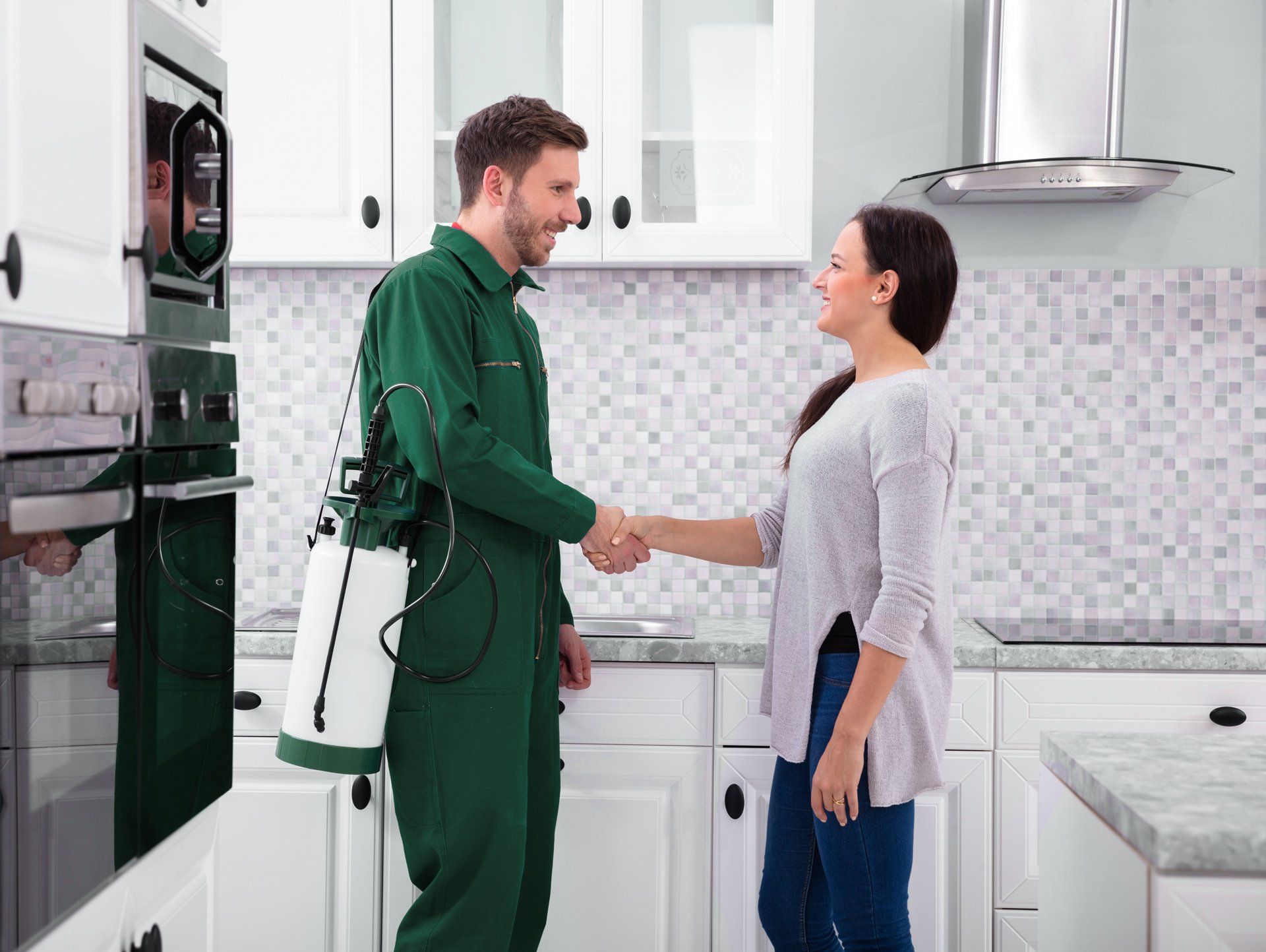 Professional Pest Control Worker and His Client