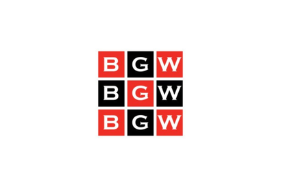 3x3 grid logo with alternating red, black, and white BGW letter tiles