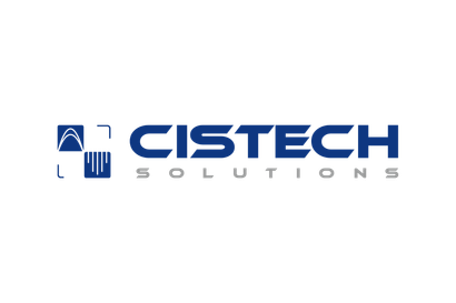 Cistech Solutions logo in blue and gray on a white background