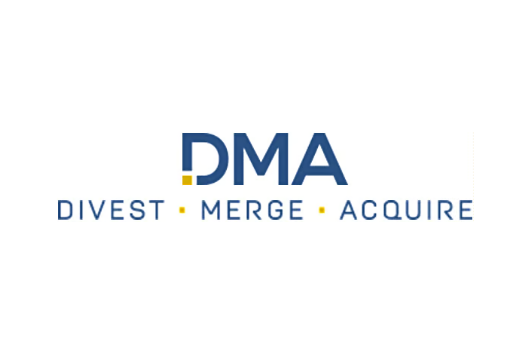 DMA logo with blue letters and gold dots, reading “DIVEST • MERGE • ACQUIRE”