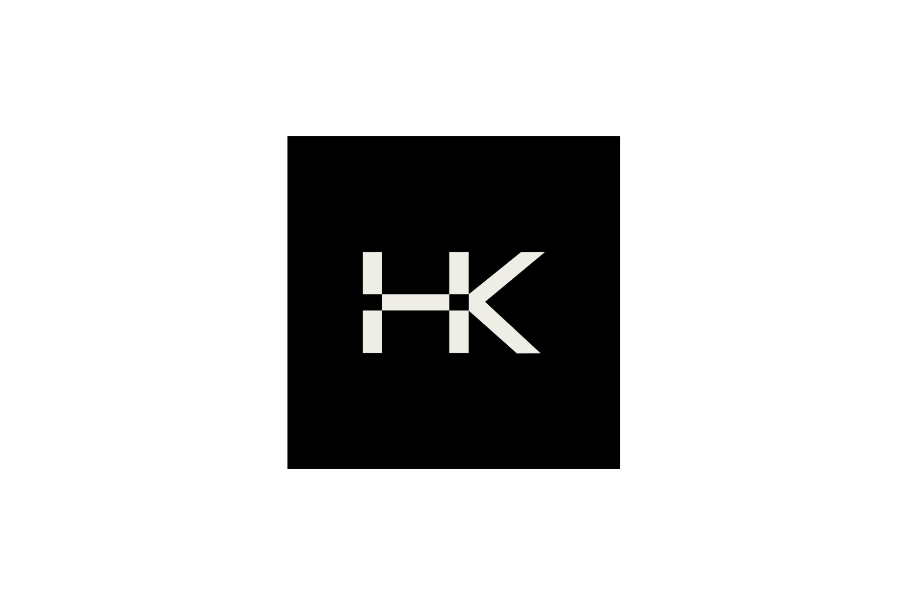 Black square logo with stylised white “HK” letters centered inside.