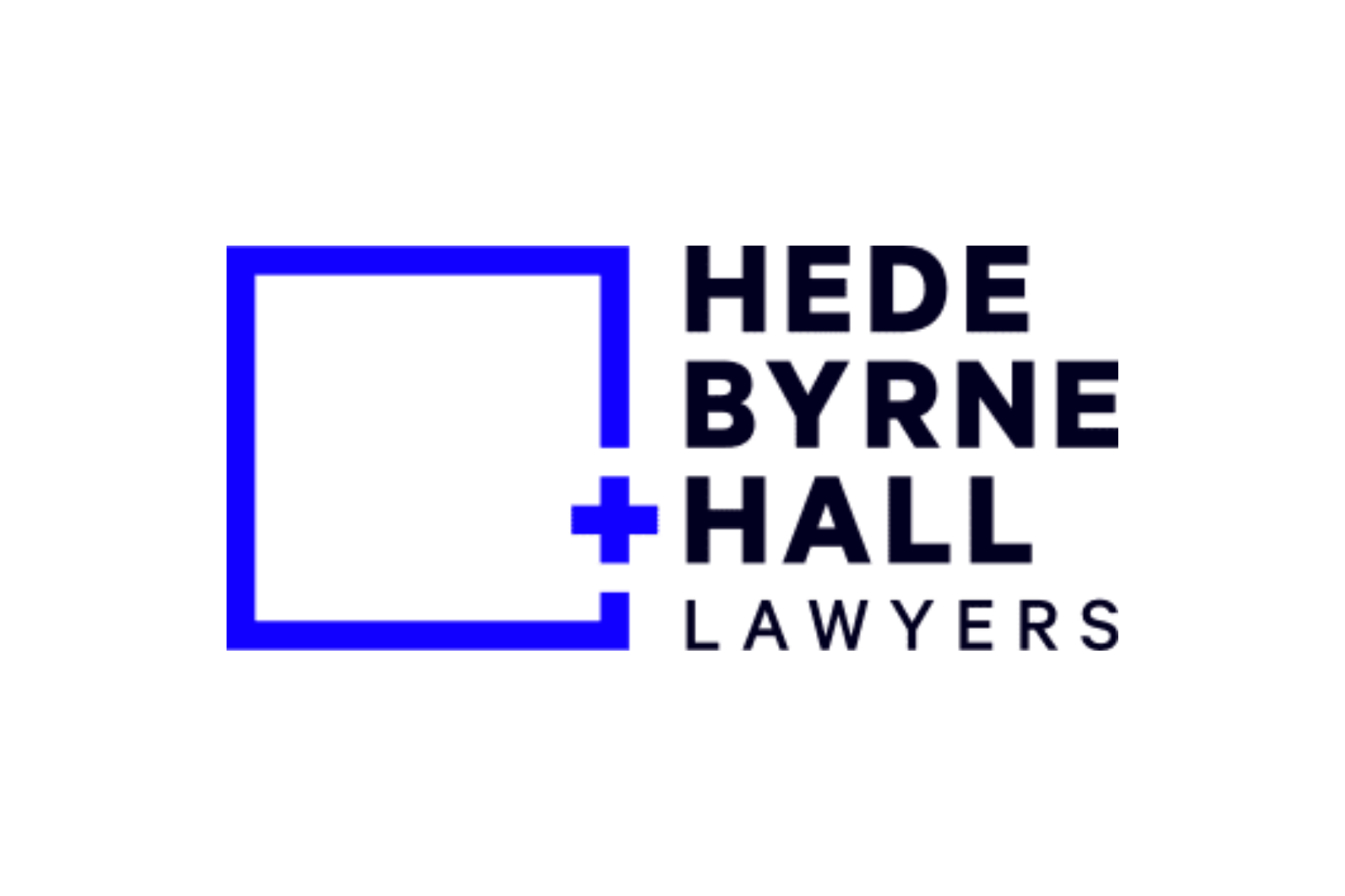 Blue square logo with text “HEDE BYRNE HALL LAWYERS” in black and blue