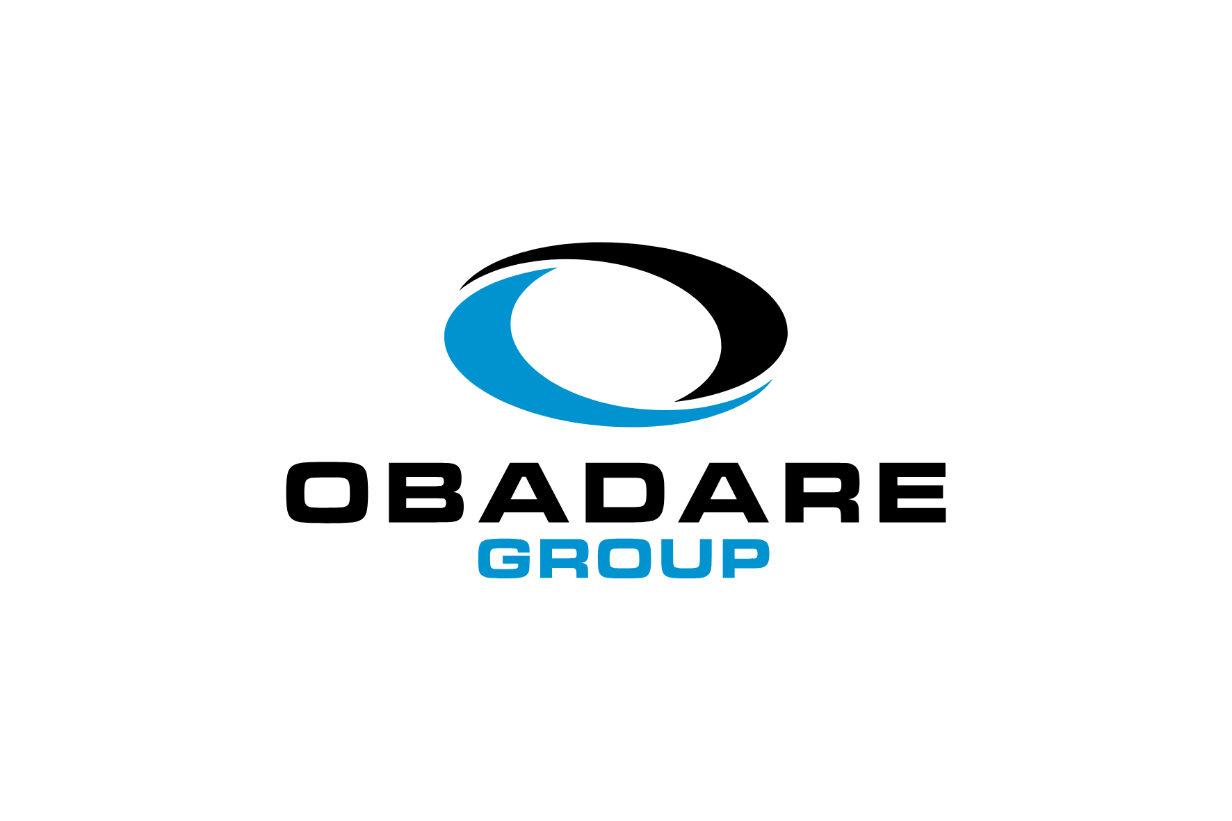 Obadare Group logo with blue and black oval icon and bold black and blue text