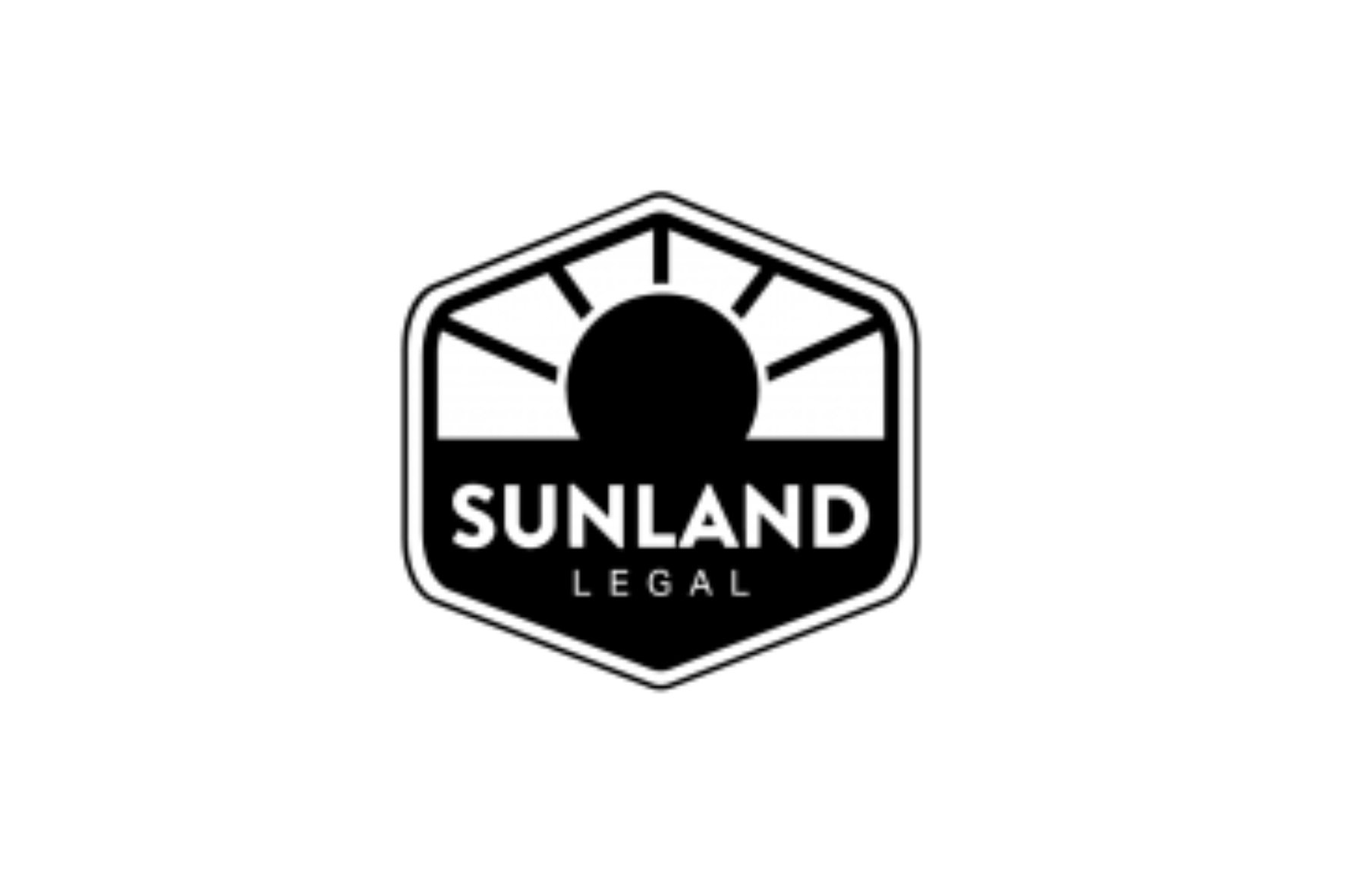 SUNLAND LEGAL black-and-white logo with stylised sun and hexagon outline