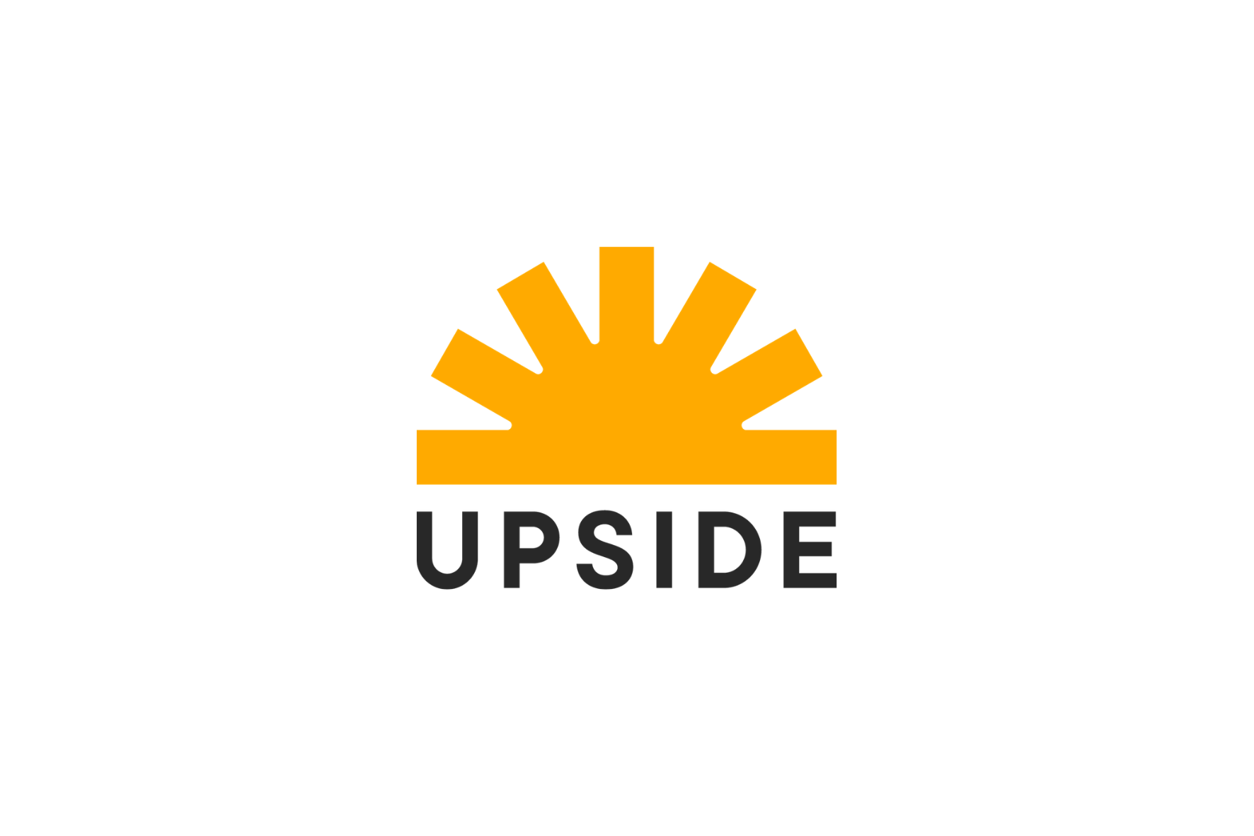 UPSIDE logo with orange sunburst icon above black text on a white background