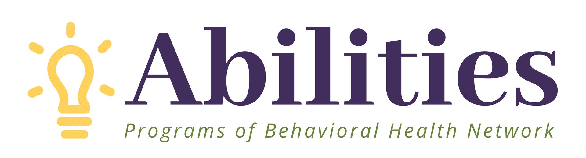 Abilities logo with yellow lightbulb icon and purple text, “Programs of Behavioral Health Network” subtitle