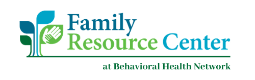 Family Resource Center logo with teal leaves and green leaf icon, text “at Behavioral Health Network”