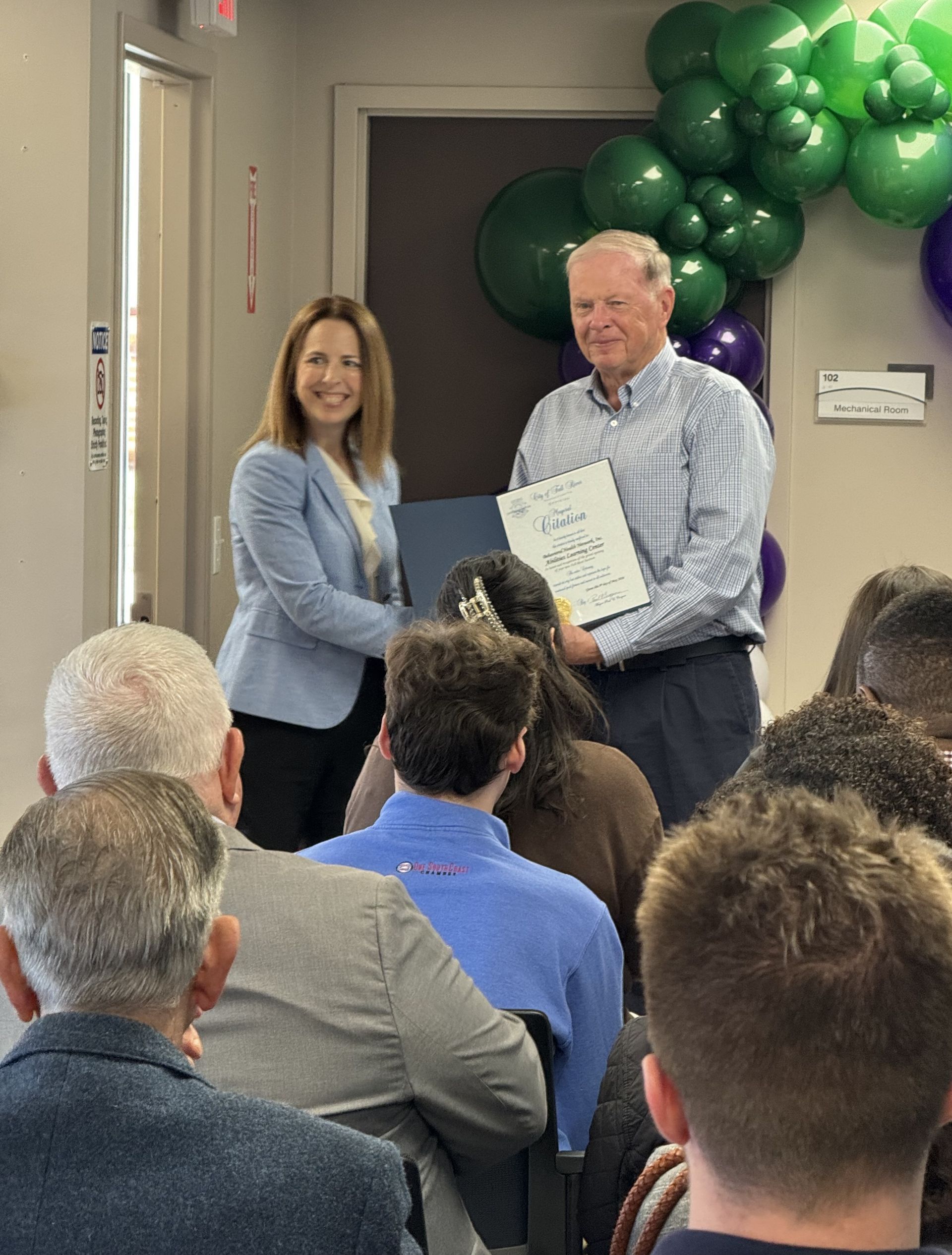 BHN Sr. Vice President and Michelle Michalian and Mayor Coogan at the BHN Fall River Abilities Center grand opening.