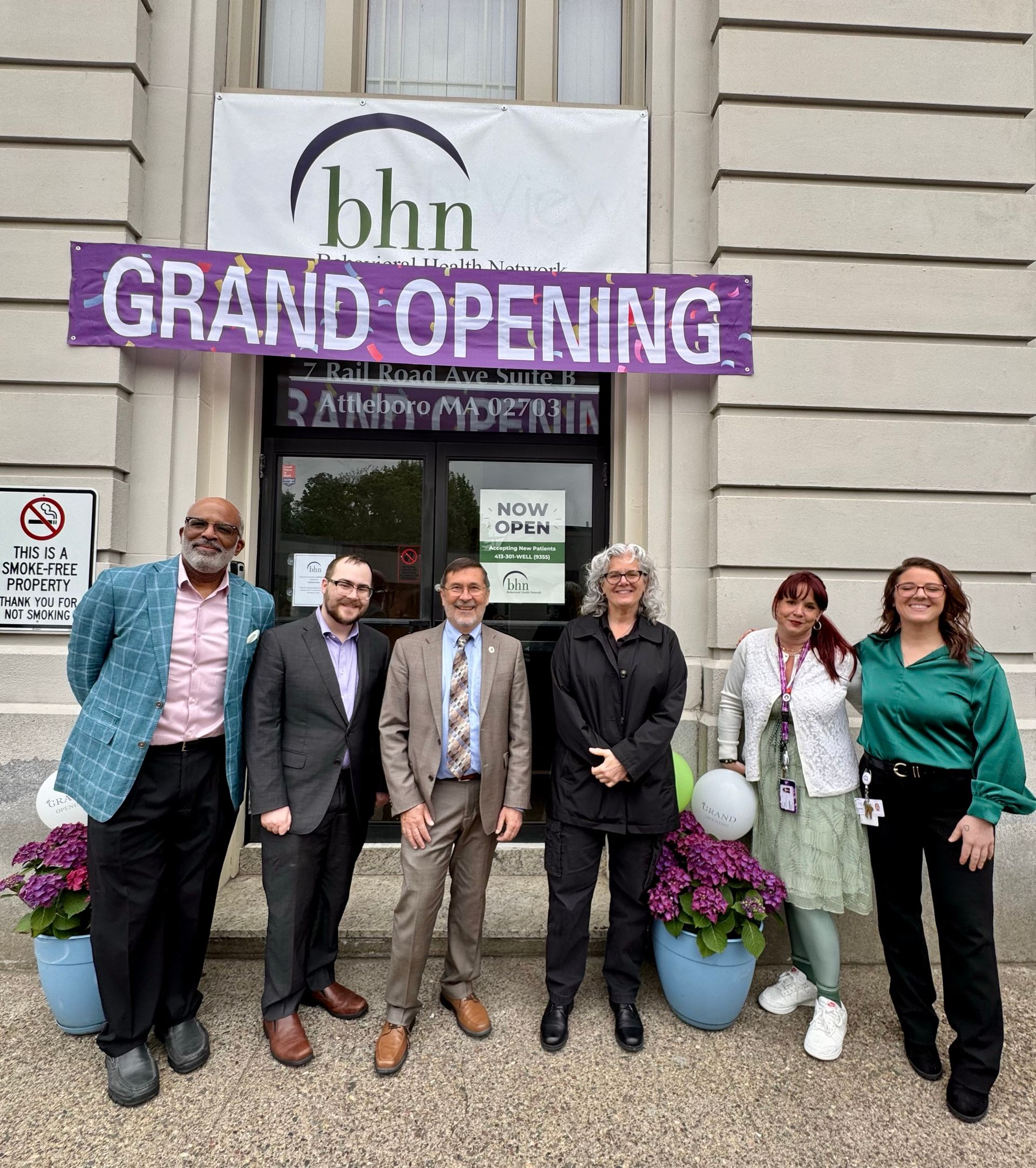 From Left, Tony Boswell, Sr. Vice President Addiction & Recovery Services, Representative Adam Scanlon, Representative James K. Hawkins, Mayor Cathleen DeSimone , Grethen Schwelm, Sr. Program Manager, Emma Sims, Program Director