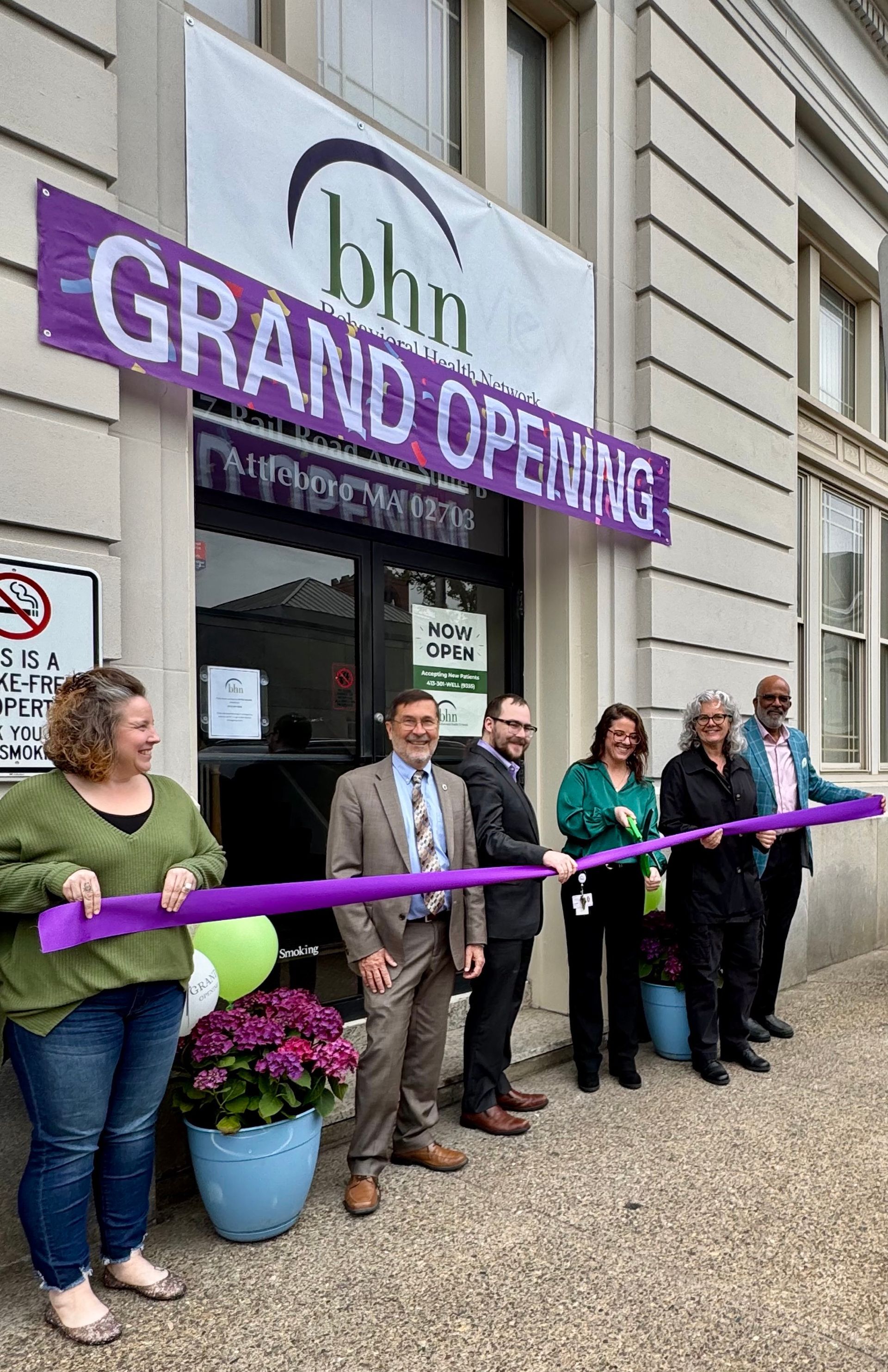 From Left, April Mooney-M.A., Representative James K. Hawkins, Representative Adam Scanlon, Emma Sims, Program Director, Mayor Cathleen DeSimone , Tony Boswell, Sr. Vice President Addiction & Recovery Services