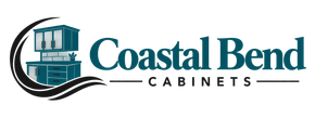 Coastal Bend Cabinets logo with teal cabinetry icon and black wave underline