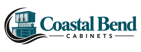 Coastal Bend Cabinets logo with teal cabinetry icon and black wave underline