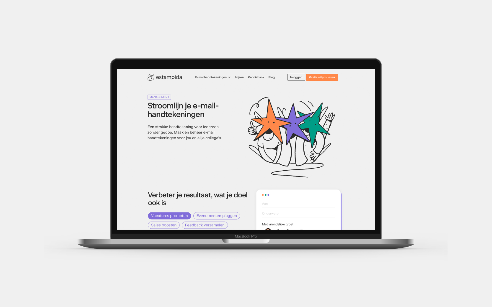 Een laptop met de website Estampida.nl op het scherm.