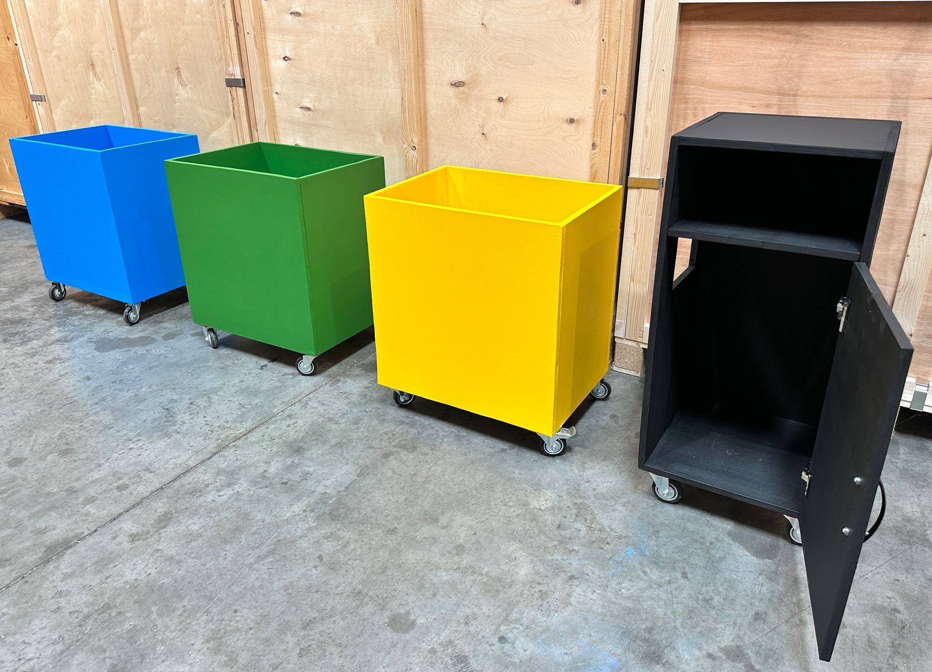 Custom built and painted exhibition stand and dump-bins