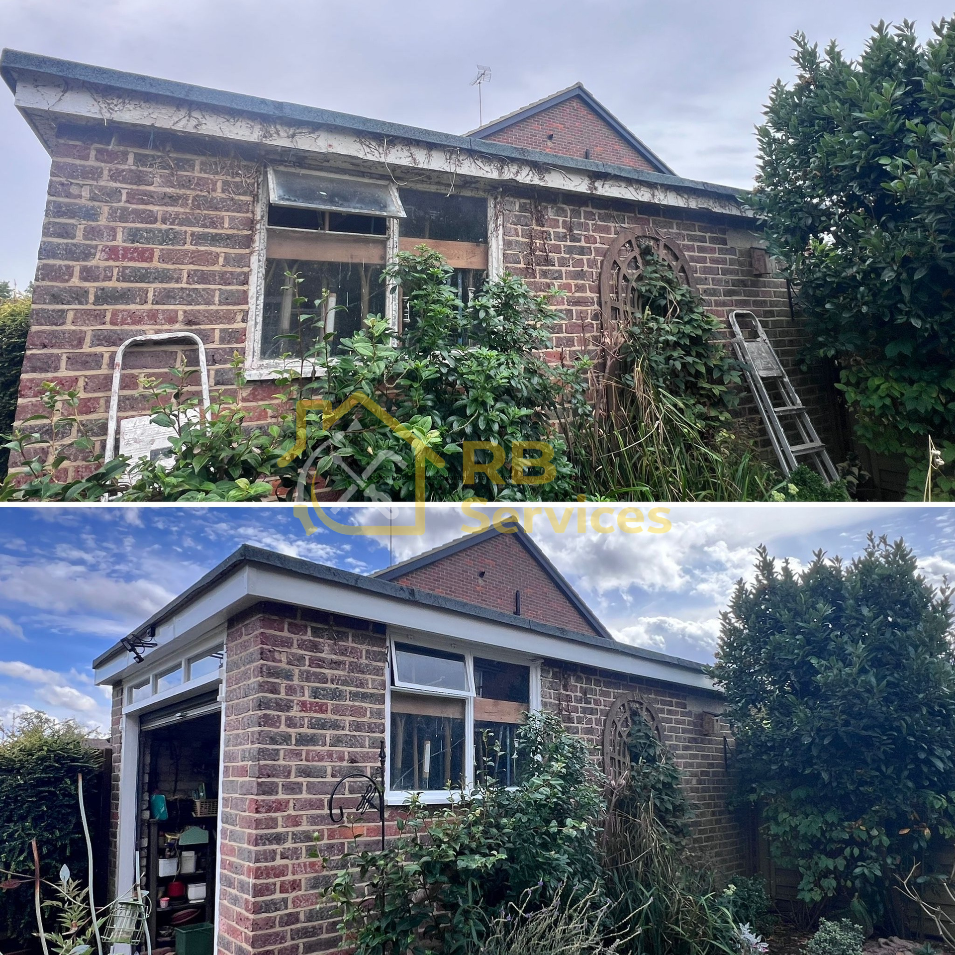 New soffit and fascia supplied and fitted, with existing exterior woodwork prepared and repainted
