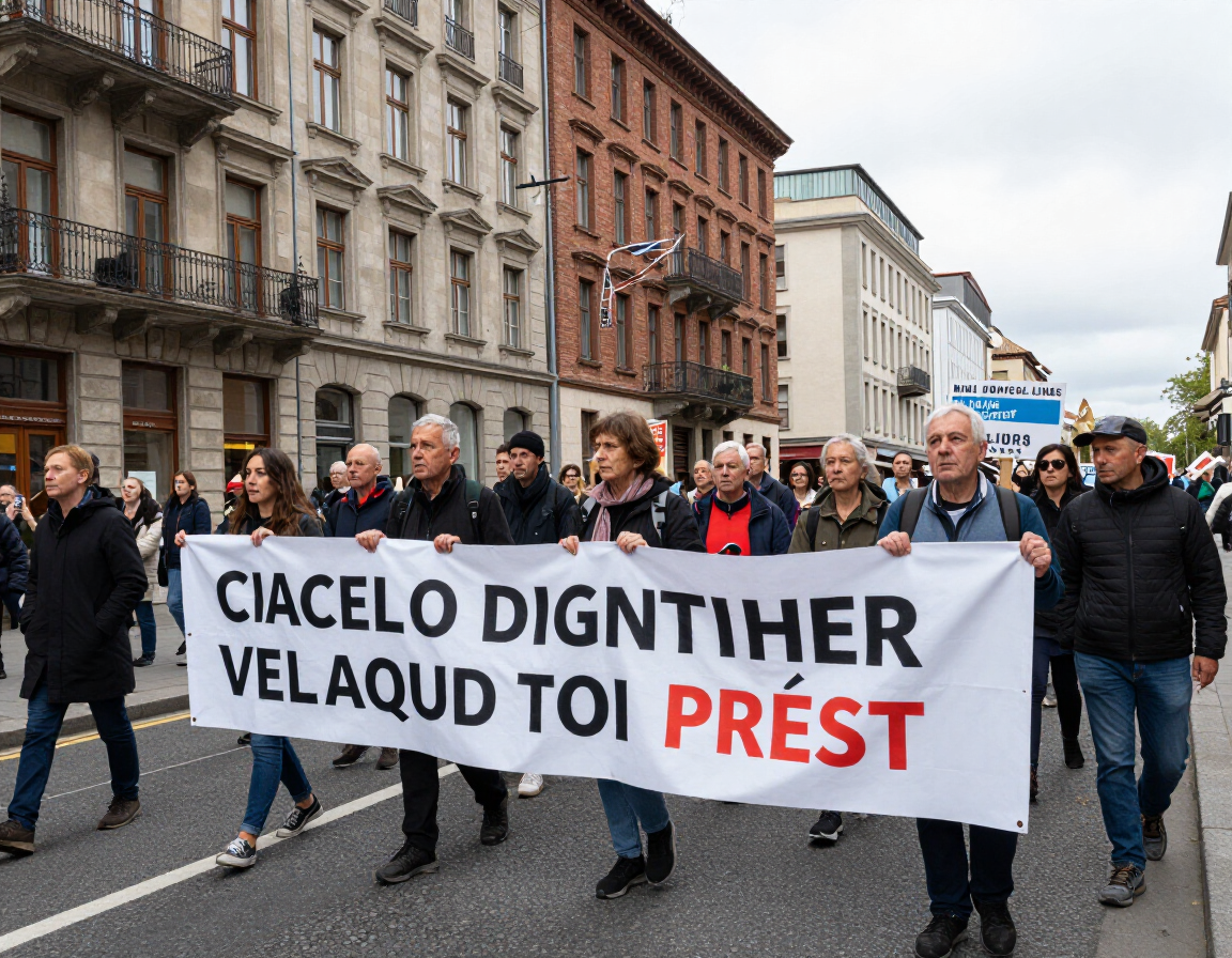 Organized protest march in a European city