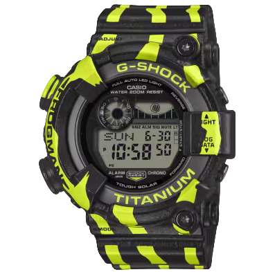Zwart-gele G-Shock horloge met digitaal display, gemerkt met 
