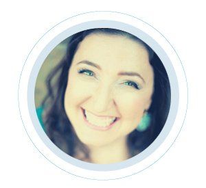 A woman is smiling in a circle on a white background