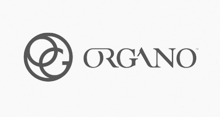 A black and white logo for organo on a white background.