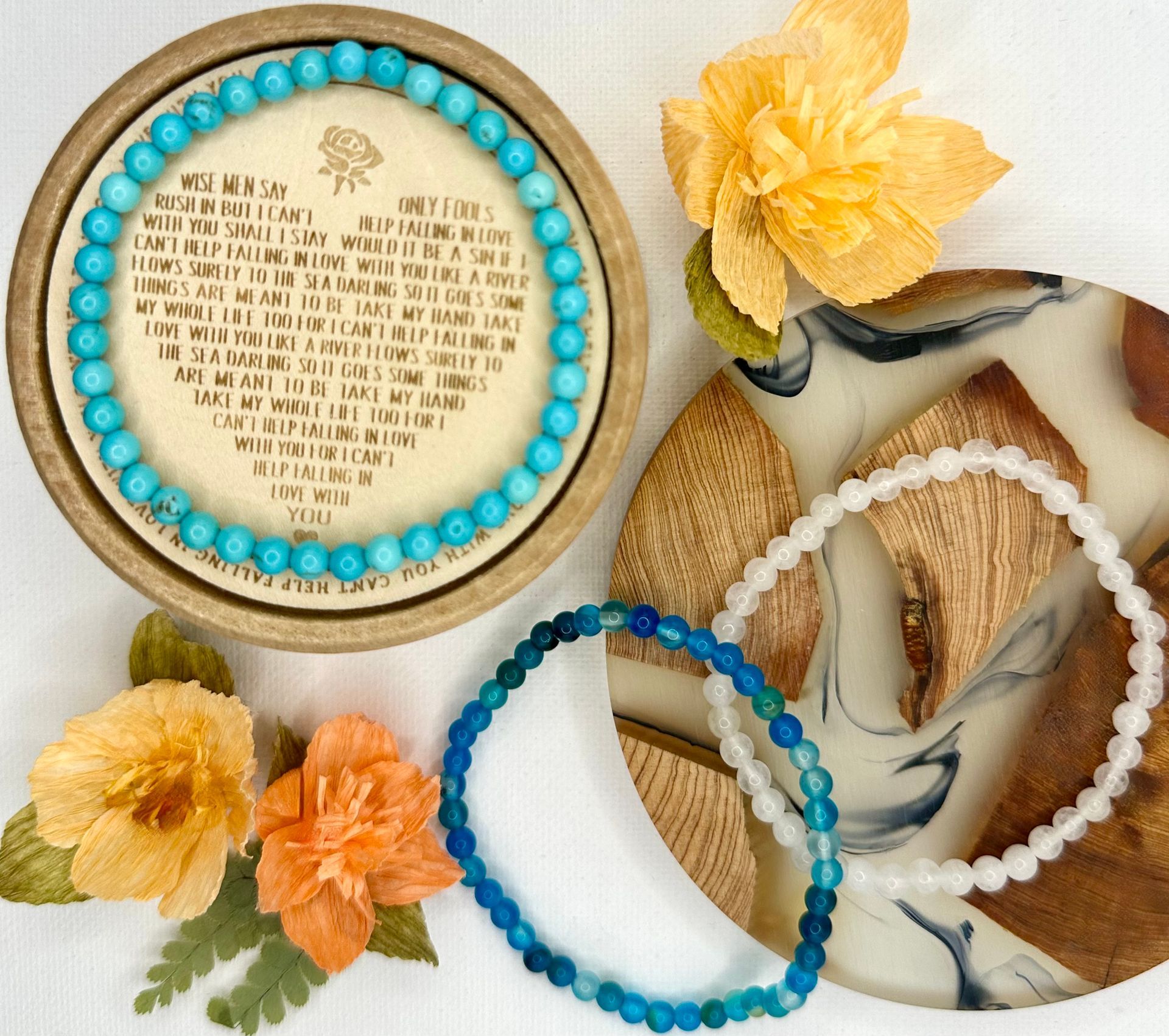 Garden Stack ~ Gemstone Bracelet Trio ~ Porcelain Herb