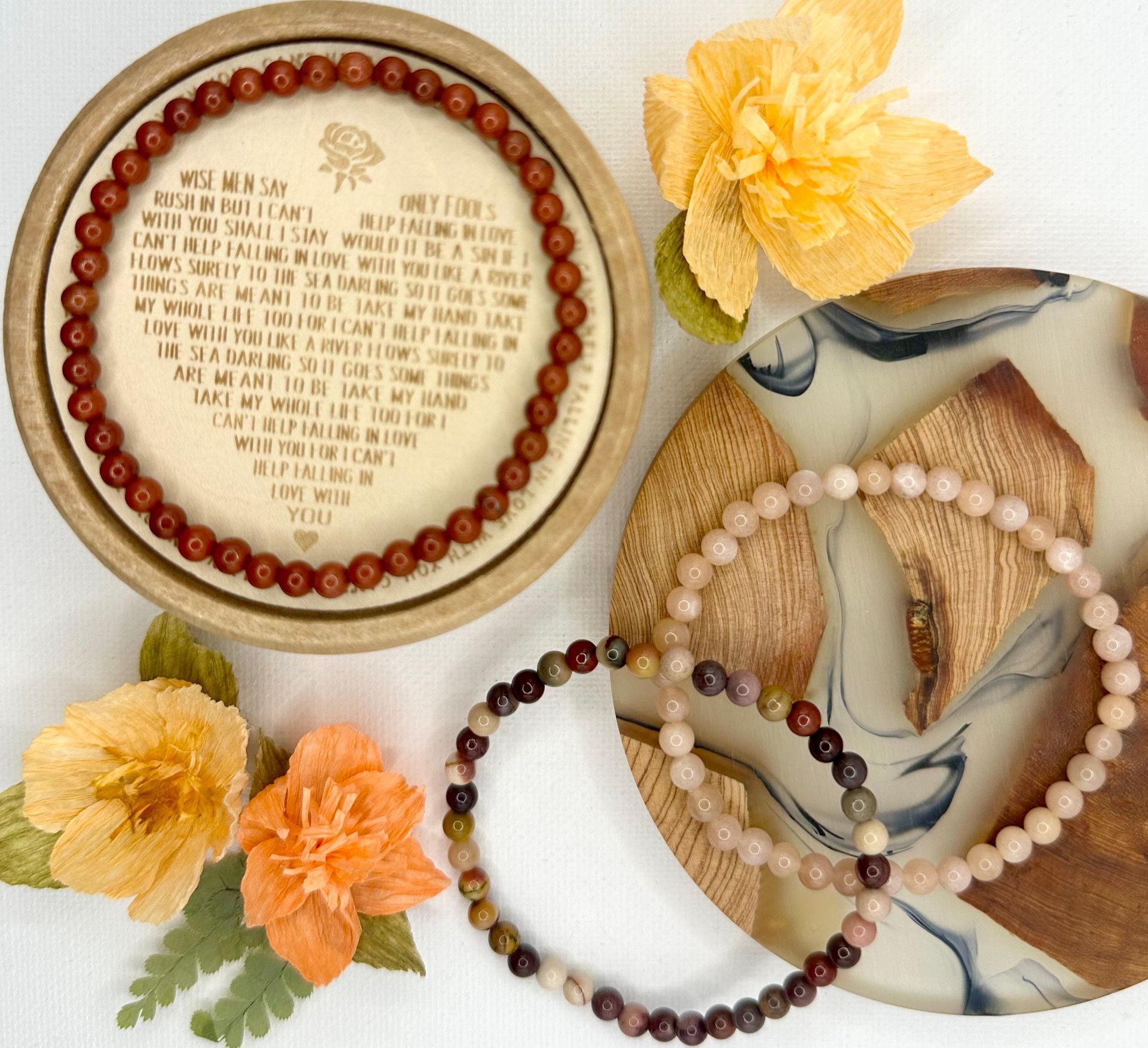 Garden Stack ~ Gemstone Bracelet Trio ~ Terracotta Rose