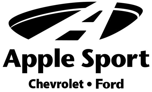 Apple Sport dealership logo with black oval graphic and text for Chevrolet and Ford