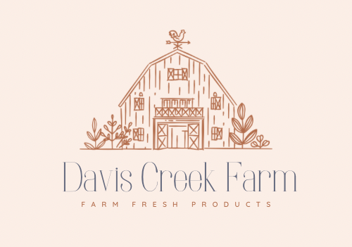 A logo for a farm fresh product company with a barn and plants.
