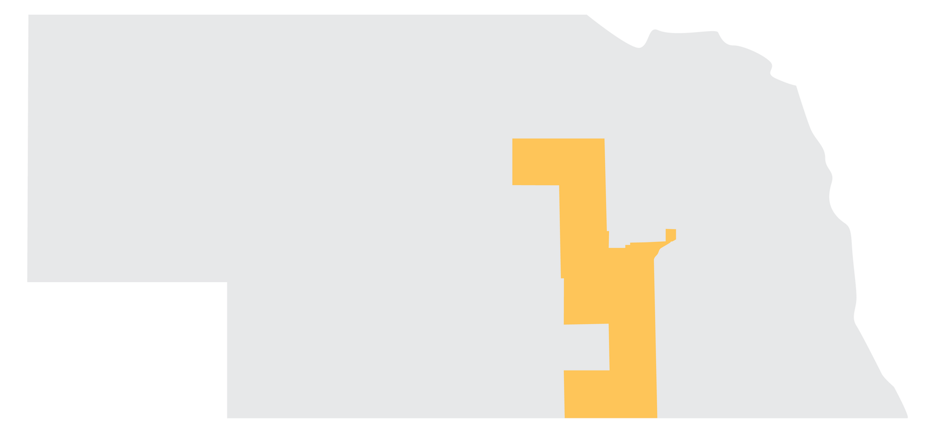 A map of the state of nebraska with a yellow border.