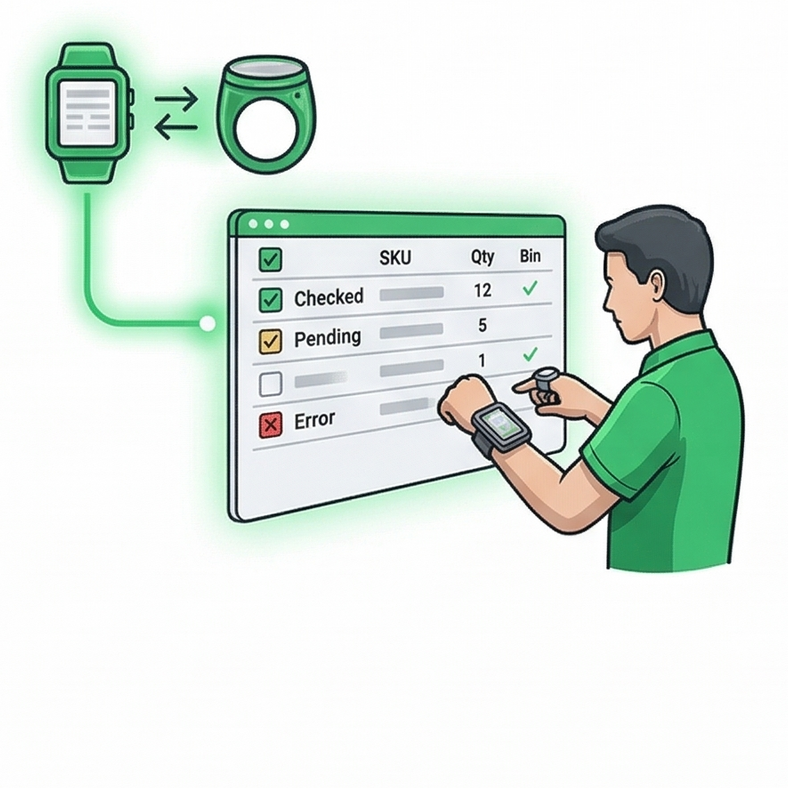 Wearable picking solution enforcing FEFO inventory management using ring scanner and wearable computer