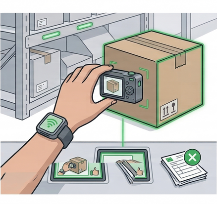 Wearable computer capturing visual data and barcode information for accurate warehouse tracking and verification