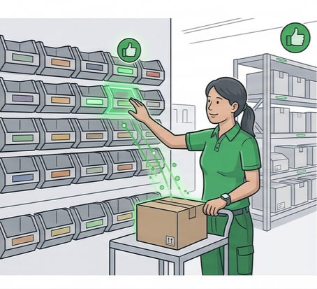 Put-to-light warehouse sorting solution using wireless light tags for accurate order consolidation