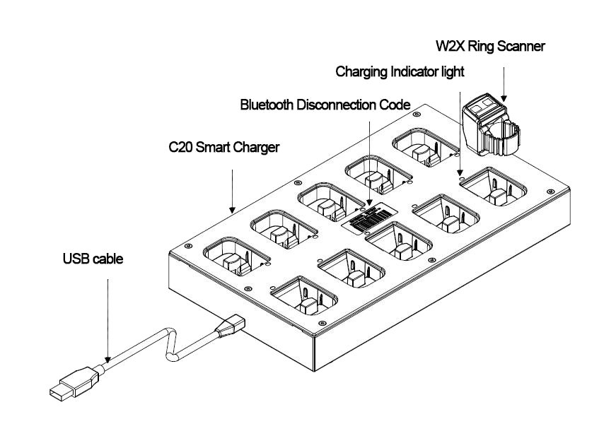 A diagram of a smart charger with a usb cable attached to it.