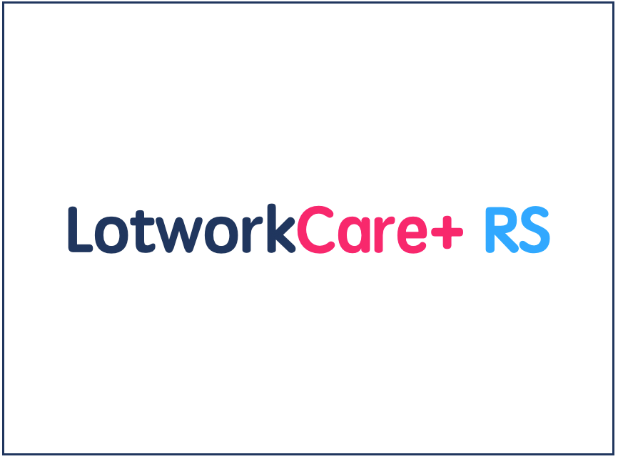 The logo for lotworkcare + rs is blue and red on a white background.