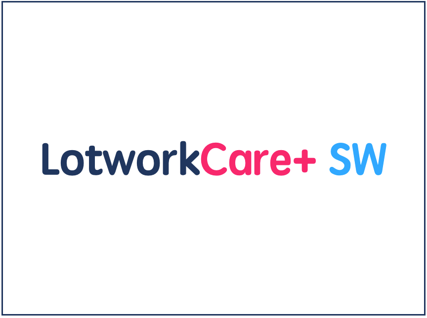 The logo for lotworkcare + sw is blue and red on a white background.