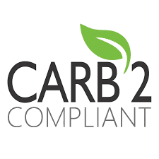 The logo for carb 2 compliant has a green leaf on it.