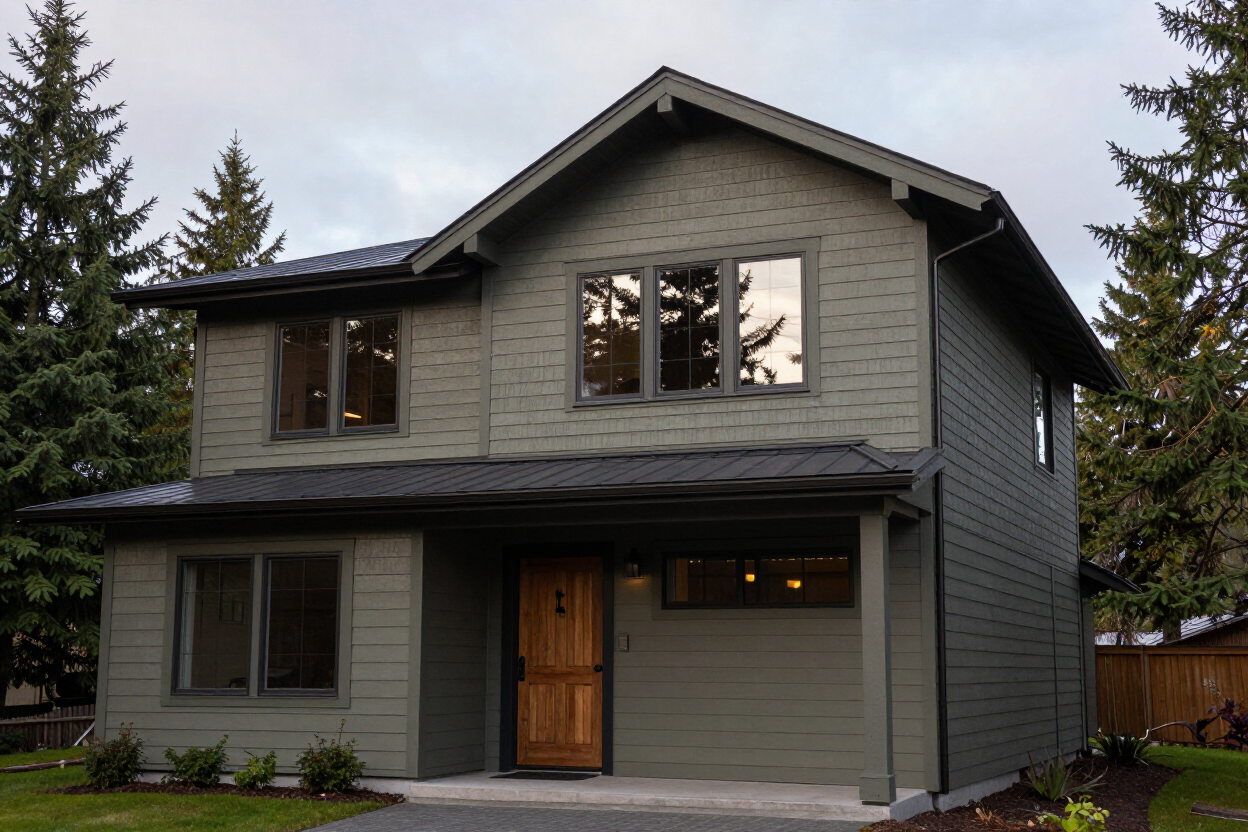 Pacific Northwest home with freshly installed fiber cement lap siding