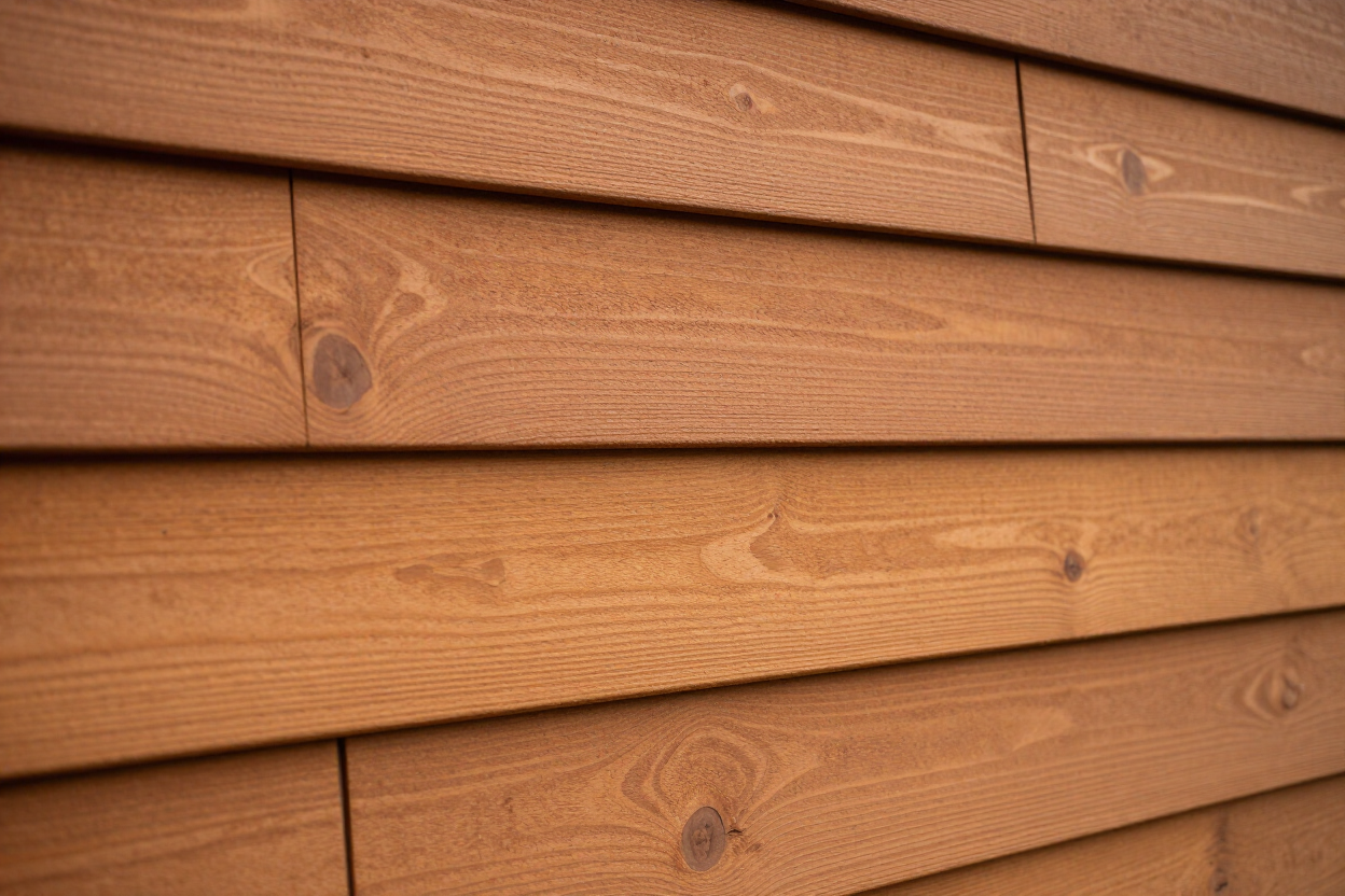 Natural cedar horizontal lap siding with warm wood grain and fresh stain