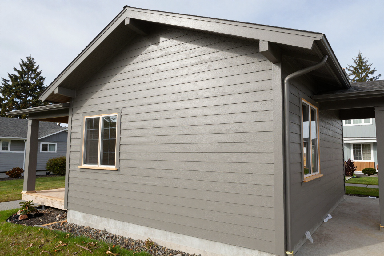 New construction craftsman home with fiber cement siding installation