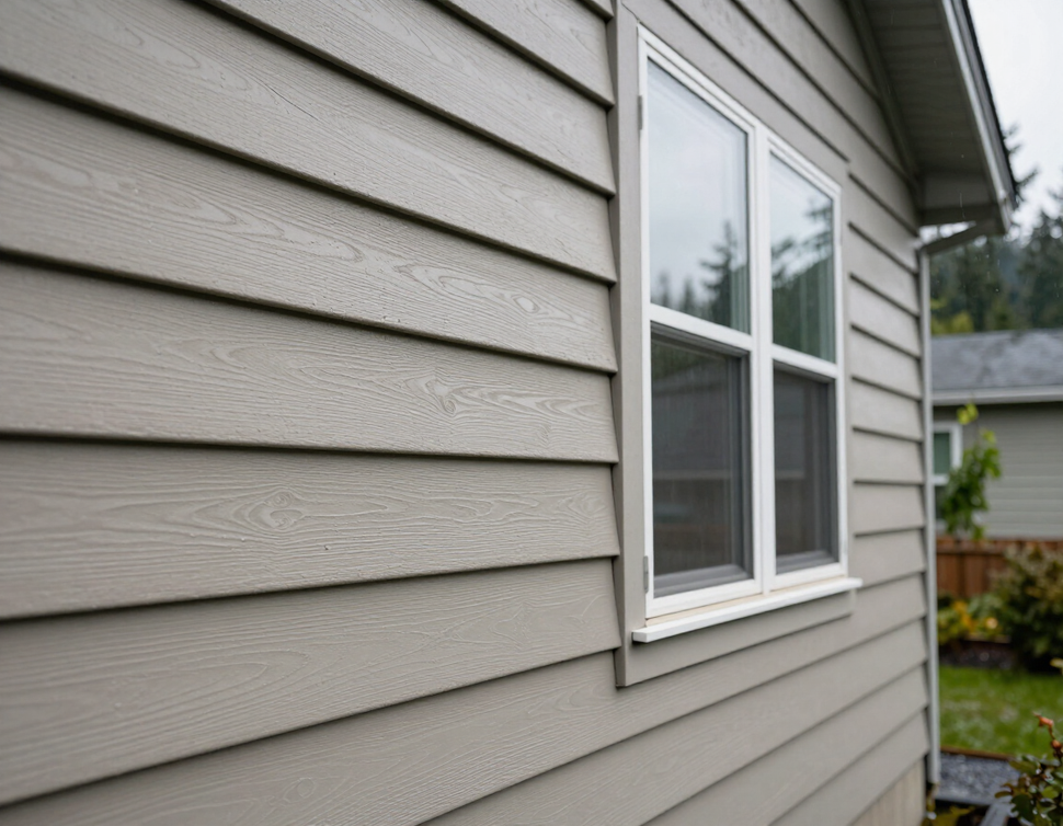 Close-up of lap siding installation with proper window flashing on a Bellingham home.