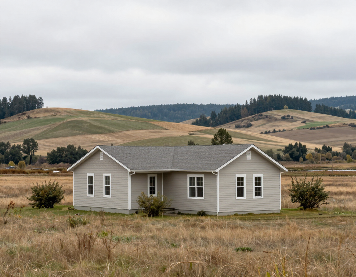 Single-story home with lap siding in a rural Everson, WA valley setting.