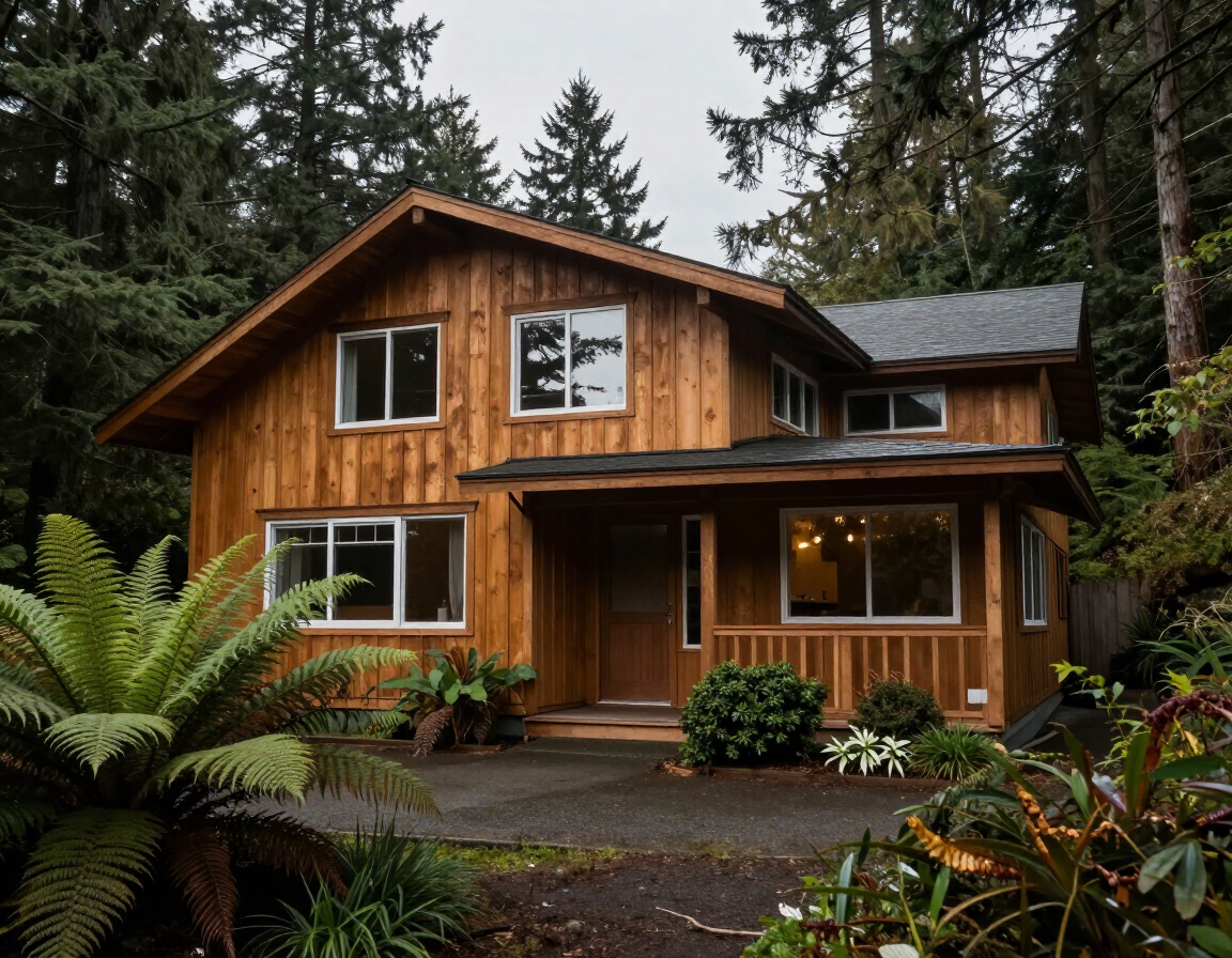 Cottage-style home with cedar siding in the Birch Bay, WA area.