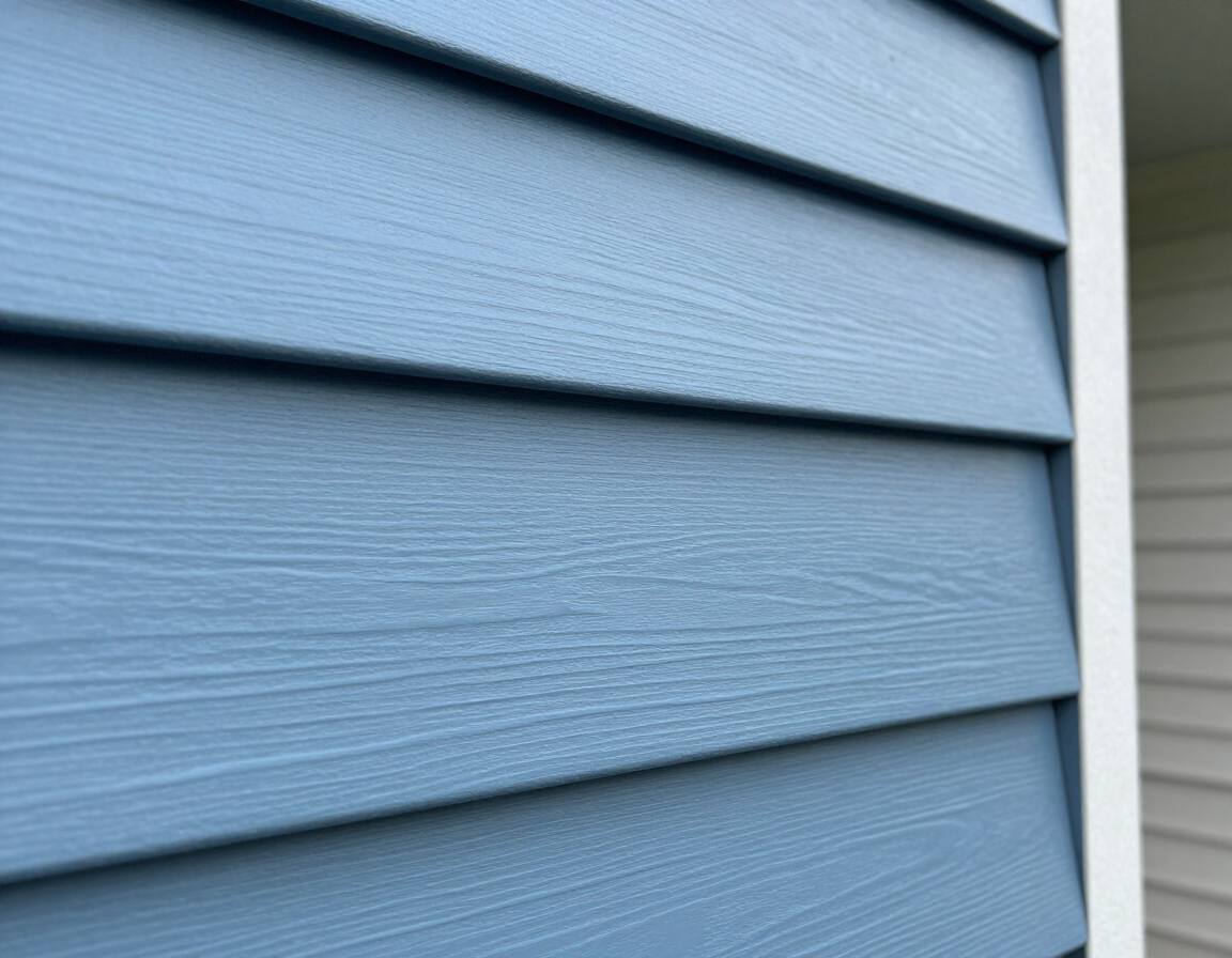 Close-up of fiber cement lap siding texture and overlap detail on a Bellingham home